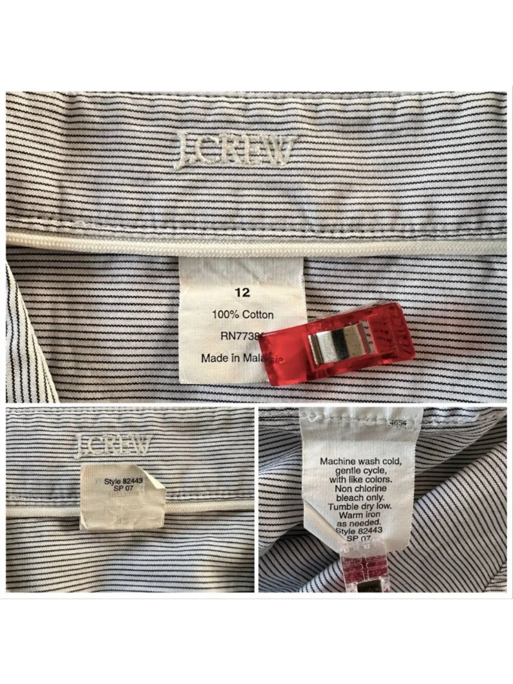 J.Crew Striped Shirt 12 Short Sleeve Button Down Cotton Blue White Style 82443